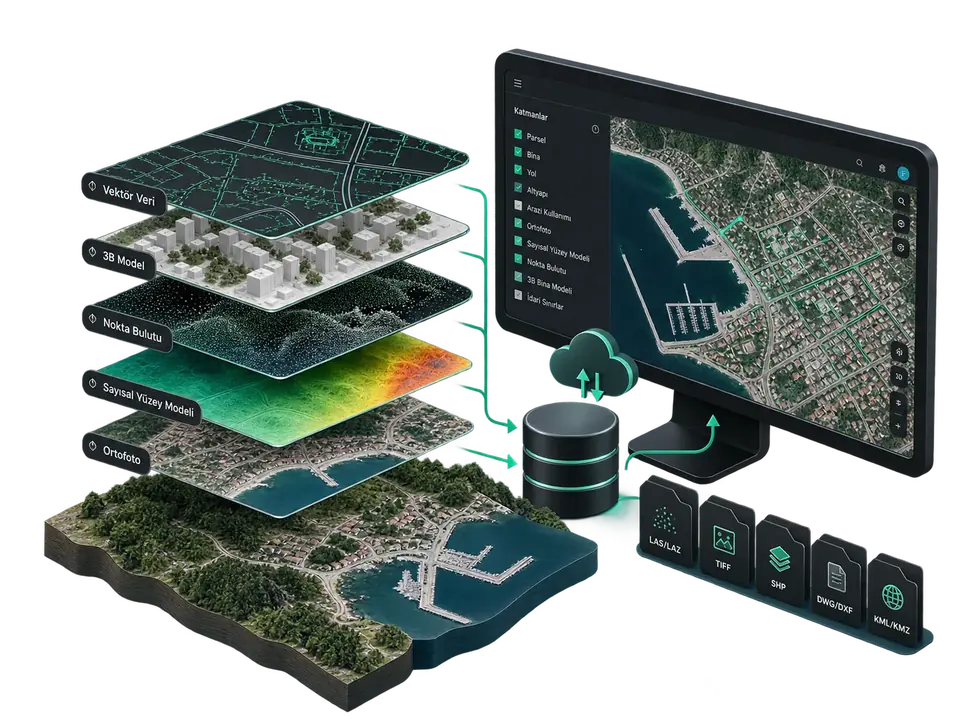 Ortofoto, nöqtə buludu, 3D model və vektor qatları vahid CBS verilənlər bazasında